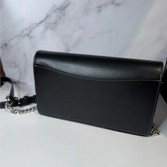 🖤 Coach Black Leather Chain Shoulder / Crossbody Bag 🖤 - Picture 4 of 8
